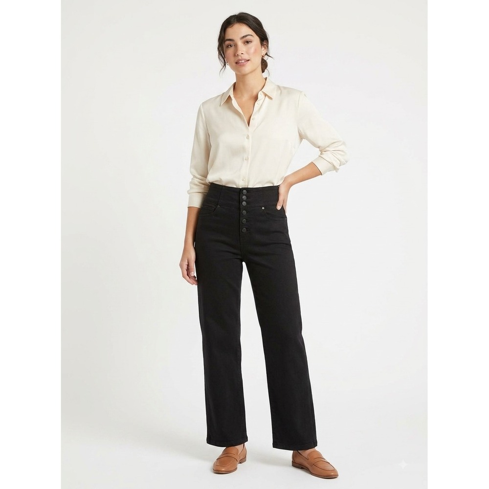 NWT Joie Straight Leg Jeans Womens 27 Black Denim High Rise Button Fly Basic
